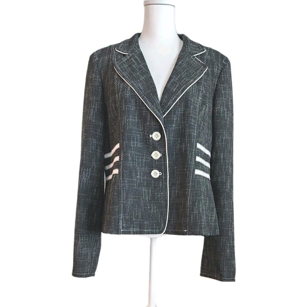 Vintage Donna Toran Jacket Womens 16 Navy White Tweed Casual Career‎ 80s 90s